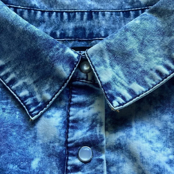 Thrill Jeans Denim Shirt, Medium, Pearl Snap‎ 80's Acid Washed Western Smocking - Picture 5 of 12